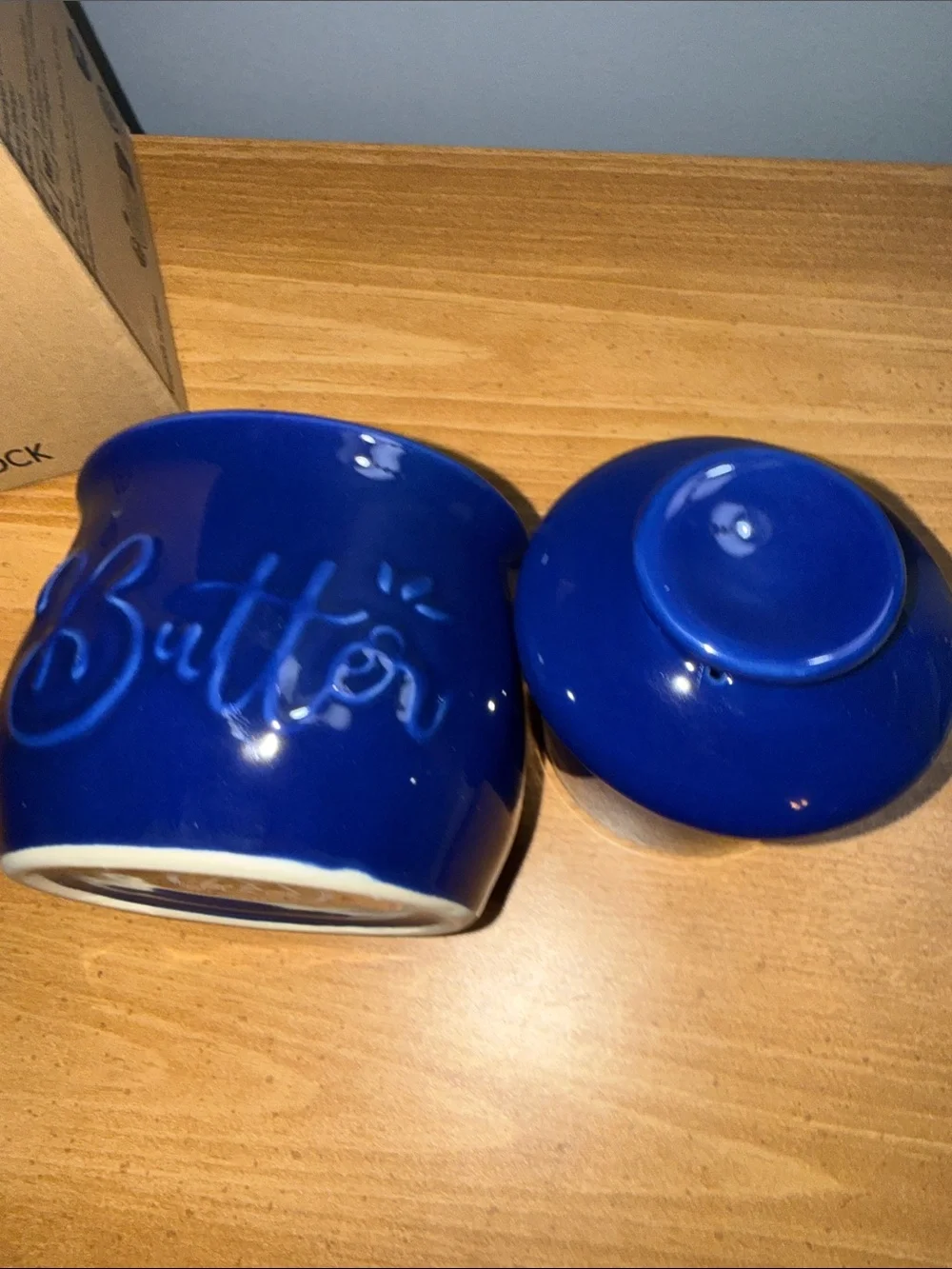 Blue Ceramic Butter Crock with Lid